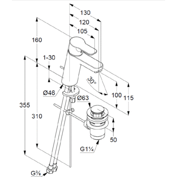 Смеситель Kludi Pure&Easy 372900565 Для Раковины На Одно Отверстие Однорычажный С Донным Клапаном