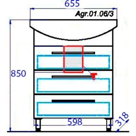 Тумба с раковиной Aqwella Allegro 65 с 3 ящиками